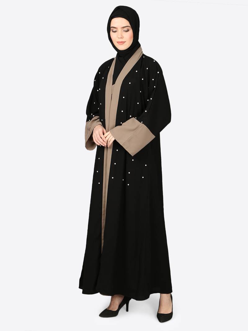 Nazneen Contrast Band, Cuff Pearls Beaded Dubai Kaftan