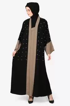 Nazneen Contrast Band, Cuff Pearls Beaded Dubai Kaftan
