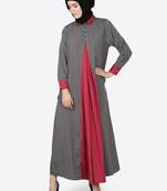 Nazneen Contrast Yoke Grey/Wine  Casual Abaya