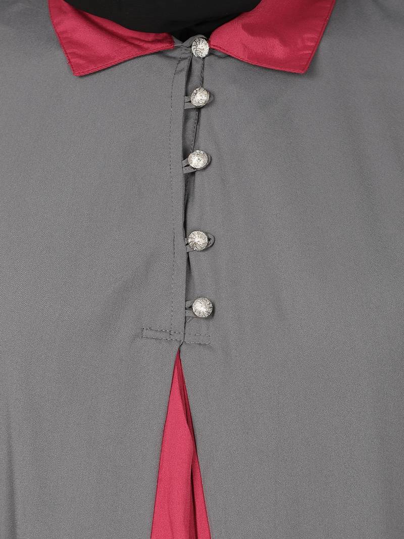 Nazneen Contrast Yoke Grey/Wine  Casual Abaya