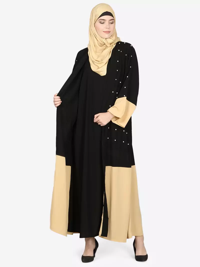 Nazneen Contrast Bottom, Cuff Pearls Beaded With Inner Dubai Kaftan
