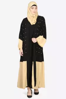 Nazneen Contrast Bottom, Cuff Pearls Beaded With Inner Dubai Kaftan