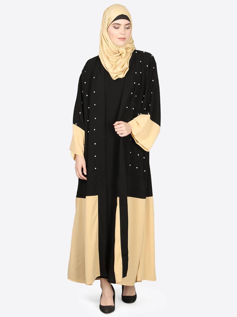 Nazneen Contrast Bottom, Cuff Pearls Beaded With Inner Dubai Kaftan