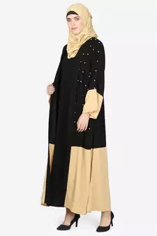 Nazneen Contrast Bottom, Cuff Pearls Beaded With Inner Dubai Kaftan
