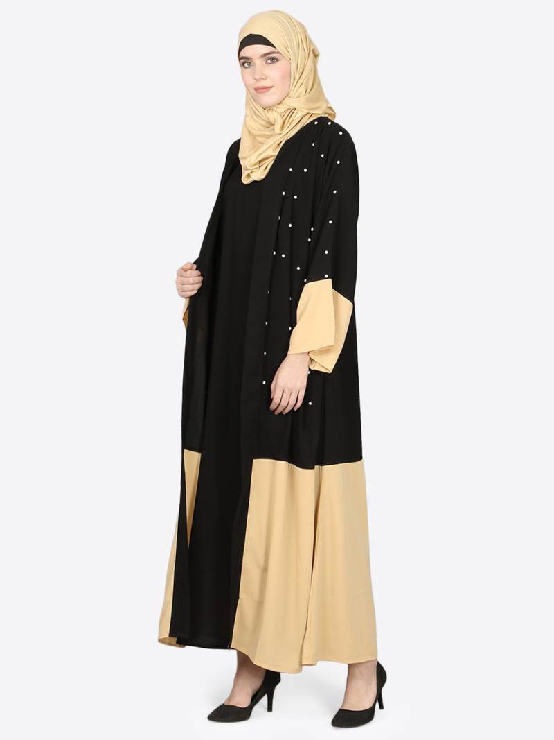 Nazneen Contrast Bottom, Cuff Pearls Beaded With Inner Dubai Kaftan