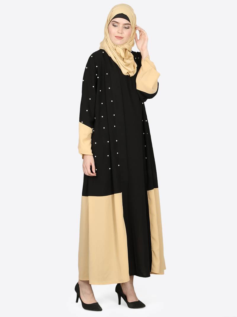 Nazneen Contrast Bottom, Cuff Pearls Beaded With Inner Dubai Kaftan