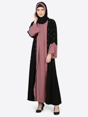 Nazneen Contrast Cuff, Placket , Inner Pearls Beaded Dubai Kaftan 1