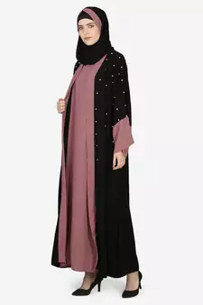 Nazneen Contrast Cuff, Placket , Inner Pearls Beaded Dubai Kaftan