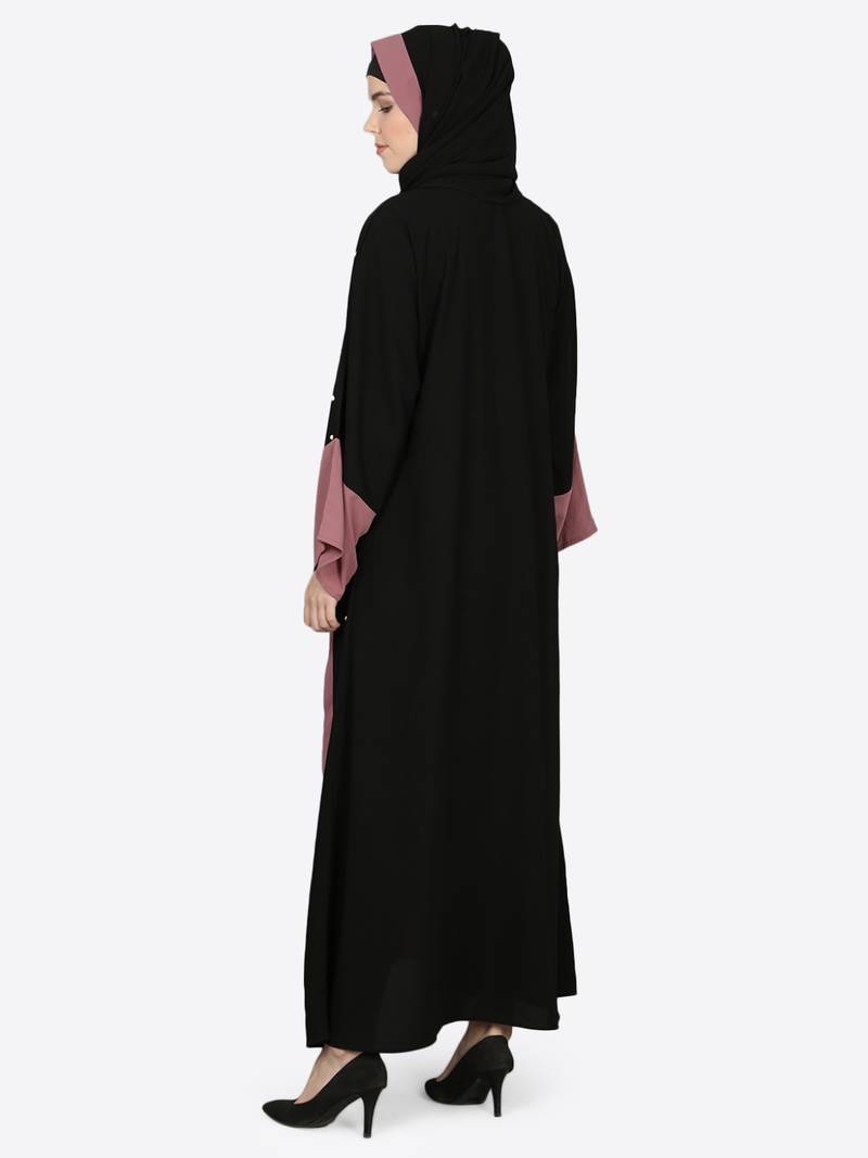 Nazneen Contrast Cuff, Placket , Inner Pearls Beaded Dubai Kaftan