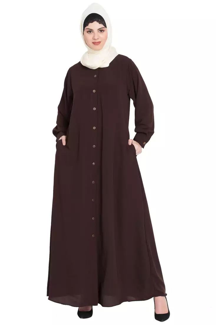 Nazneen Front Open Cuff And Band Casual Abaya