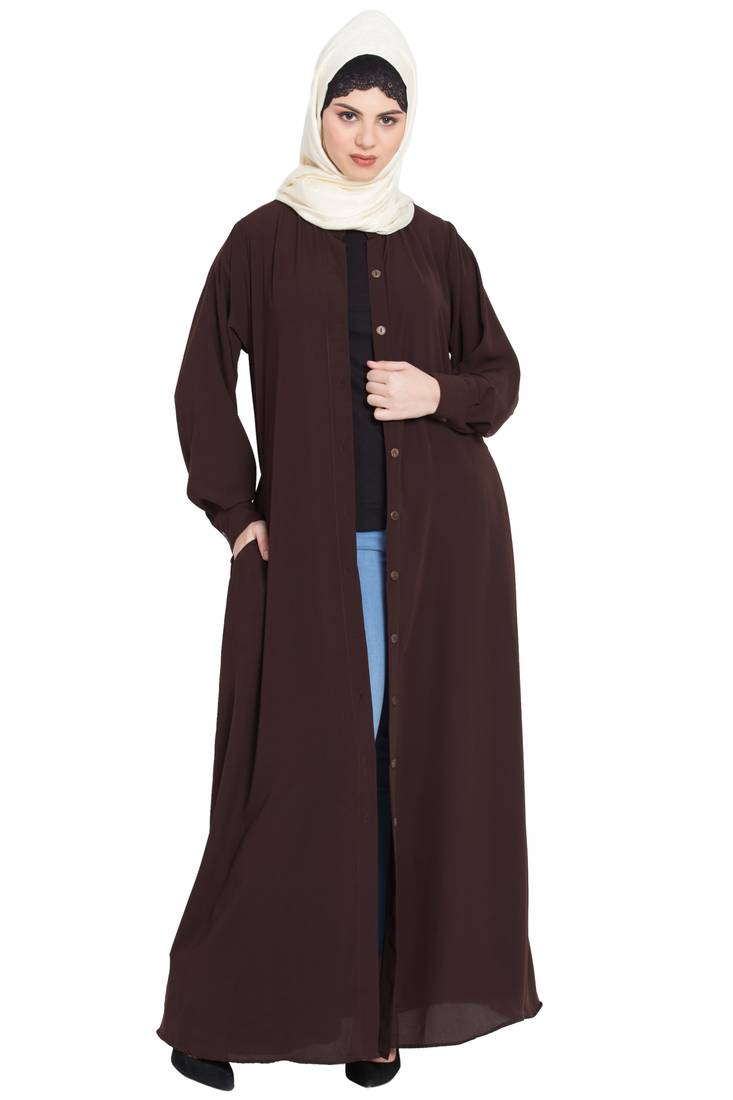 Nazneen Front Open Cuff And Band Casual Abaya