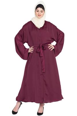 Nazneen Front Open With Belt Wine Abaya 1