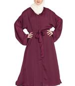 Nazneen Front Open With Belt Wine Abaya