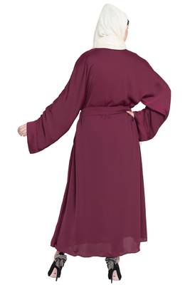Nazneen Front Open With Belt Wine Abaya 5
