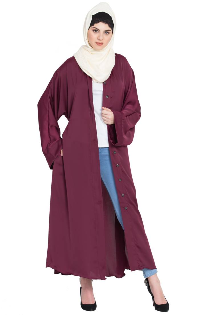 Nazneen Front Open With Belt Wine Abaya