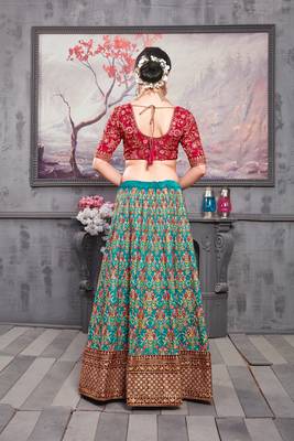 Sea Green Embroidered Silk Semi Stitched bridal lehenga 2