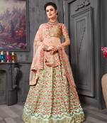 Light-Sky-Blue Embroidered Silk Unstitched Lehenga