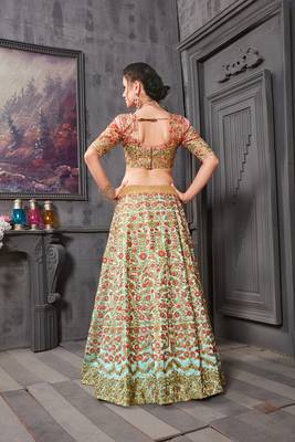 Light-Sky-Blue Embroidered Silk Unstitched Lehenga 2