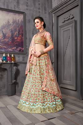 Light-Sky-Blue Embroidered Silk Unstitched Lehenga 3