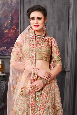 Light-Sky-Blue Embroidered Silk Unstitched Lehenga 4