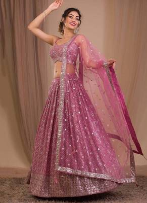 Alluring Pink Sequins Georgette Engagement Wear Lehenga Choli 1