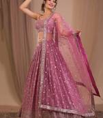 Alluring Pink Sequins Georgette Engagement Wear Lehenga Choli