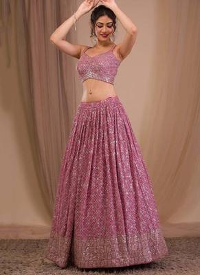 Alluring Pink Sequins Georgette Engagement Wear Lehenga Choli 2