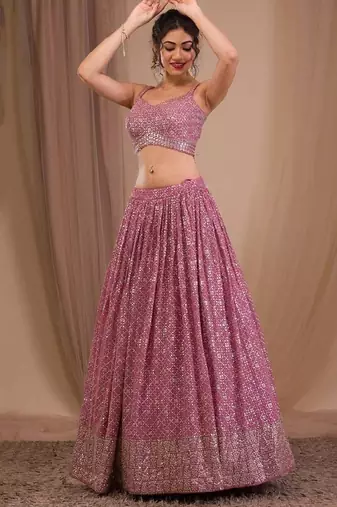 Alluring Pink Sequins Georgette Engagement Wear Lehenga Choli