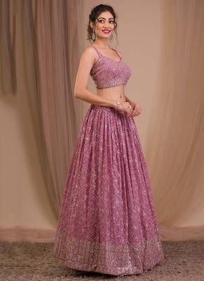 Alluring Pink Sequins Georgette Engagement Wear Lehenga Choli 3
