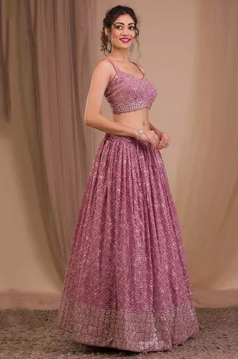 Alluring Pink Sequins Georgette Engagement Wear Lehenga Choli