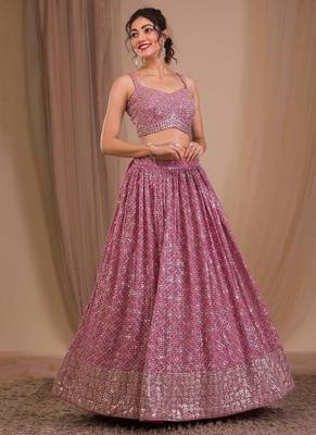 Alluring Pink Sequins Georgette Engagement Wear Lehenga Choli 4