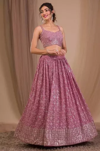 Alluring Pink Sequins Georgette Engagement Wear Lehenga Choli