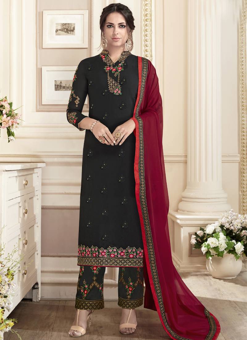 Black Georgette Churidar Salwar Suit