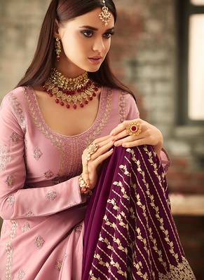 Pink embroidered georgette salwar 2