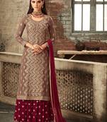 Brown embroidered georgette Sharara Suit