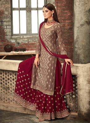 Brown embroidered georgette Sharara Suit 2