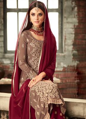 Brown embroidered georgette Sharara Suit 3