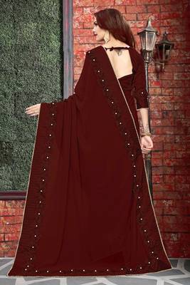 Brown embroidered georgette saree with blouse 2