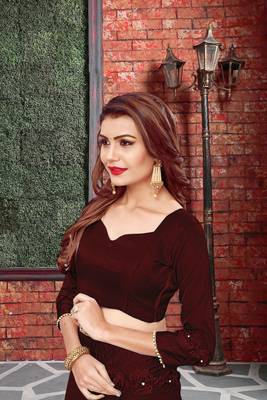Brown embroidered georgette saree with blouse 4