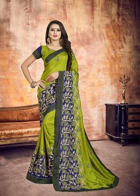 Light green embroidered silk saree with blouse 1