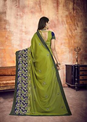 Light green embroidered silk saree with blouse 2