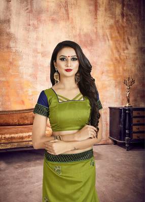 Light green embroidered silk saree with blouse 4