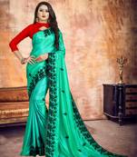Green embroidered silk saree with blouse