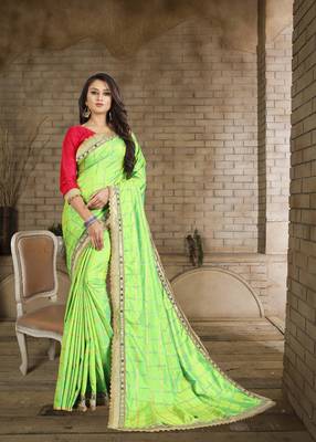 Light green embroidered pure silk saree with blouse 1