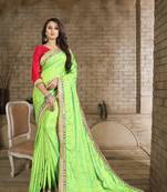 Light green embroidered pure silk saree with blouse