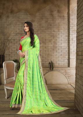 Light green embroidered pure silk saree with blouse 3