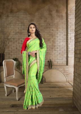 Light green embroidered pure silk saree with blouse 4