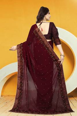 Brown embroidered georgette saree with blouse 2