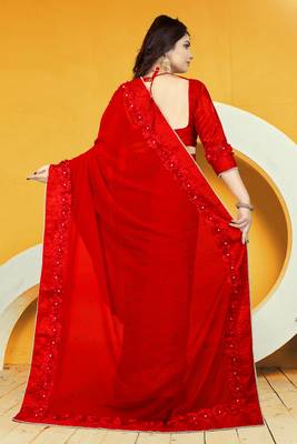 Red embroidered georgette saree with blouse 2