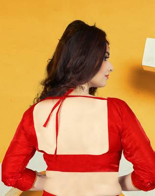 Red embroidered georgette saree with blouse 5